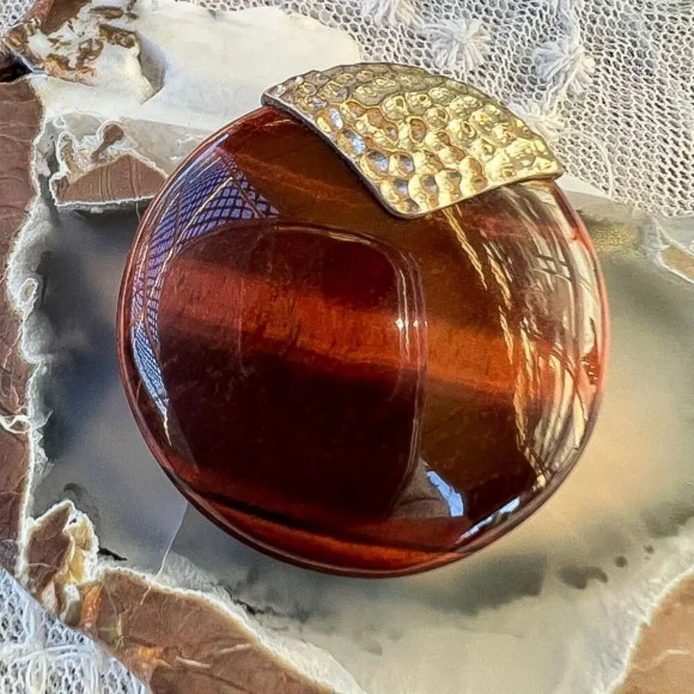 Vintage Whitney Kelly Large Red Tiger Eye & Sterling Pendant Necklace